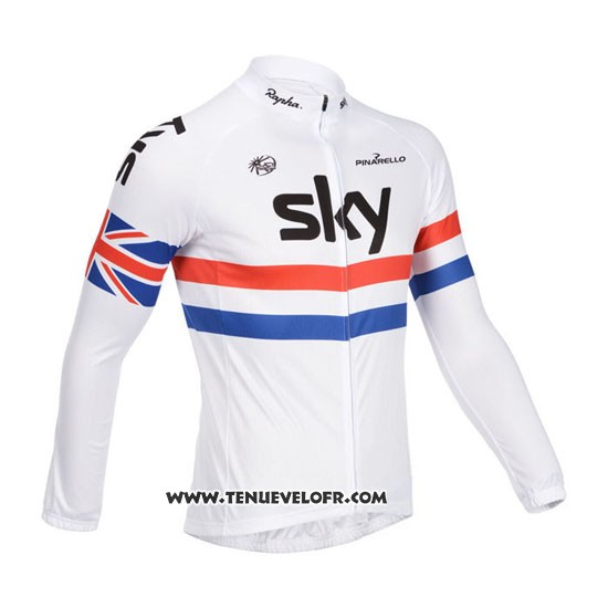 2013 Maillot Ciclismo Sky Champion Regno Unito Blanc Manches Longues et Cuissard
